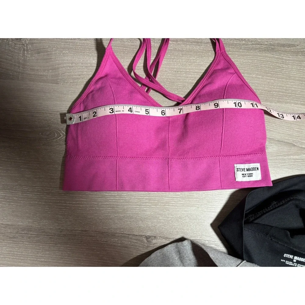 Steve Madden Padded Ribbed Seamless Bralette 3 Pk Strappy Back Pink Black Grey M